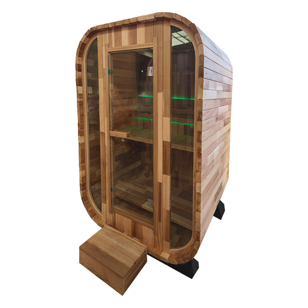 Outdoor Square Traditional Steam Sauna with Red Cedar Wood Construction – Premium Outdoor Sauna for Home Wellness & Relaxation