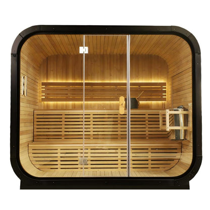 Outdoor Traditional Square Steam Sauna, Thermo Spruce Wood Sauna Room with Weatherproof Asphalt Shingle Roof, Home Spa Sauna Kit with Tempered Glass Door & Sauna Accessories, Outdoor Use for Relaxation
