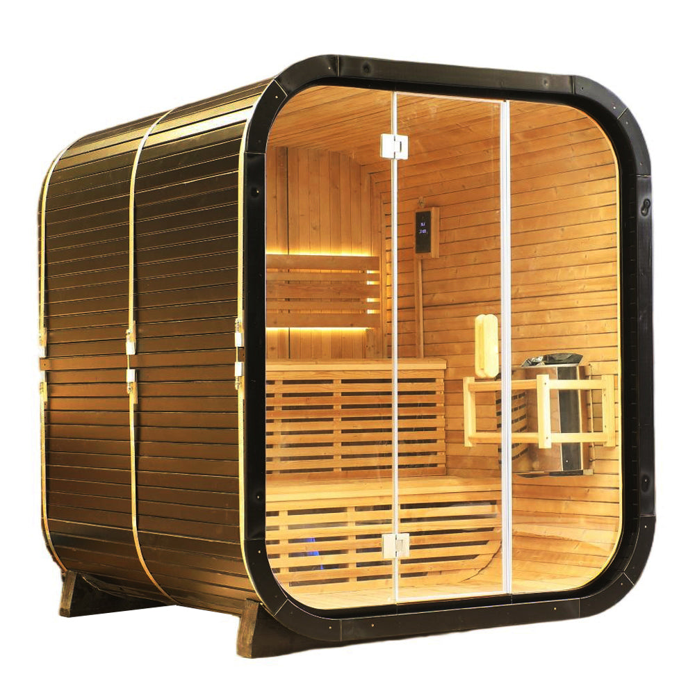 Outdoor Traditional Knot Cedar Square Steam Sauna - Premium Home Spa Experience for Relaxation & Wellness