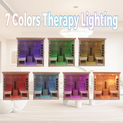 Premium Red Cedar Indoor Far Infrared Sauna - 2-Person Lay-Flat Lounge Chair Design, Relaxation Therapy for Home Relax, Natural Wood Construction