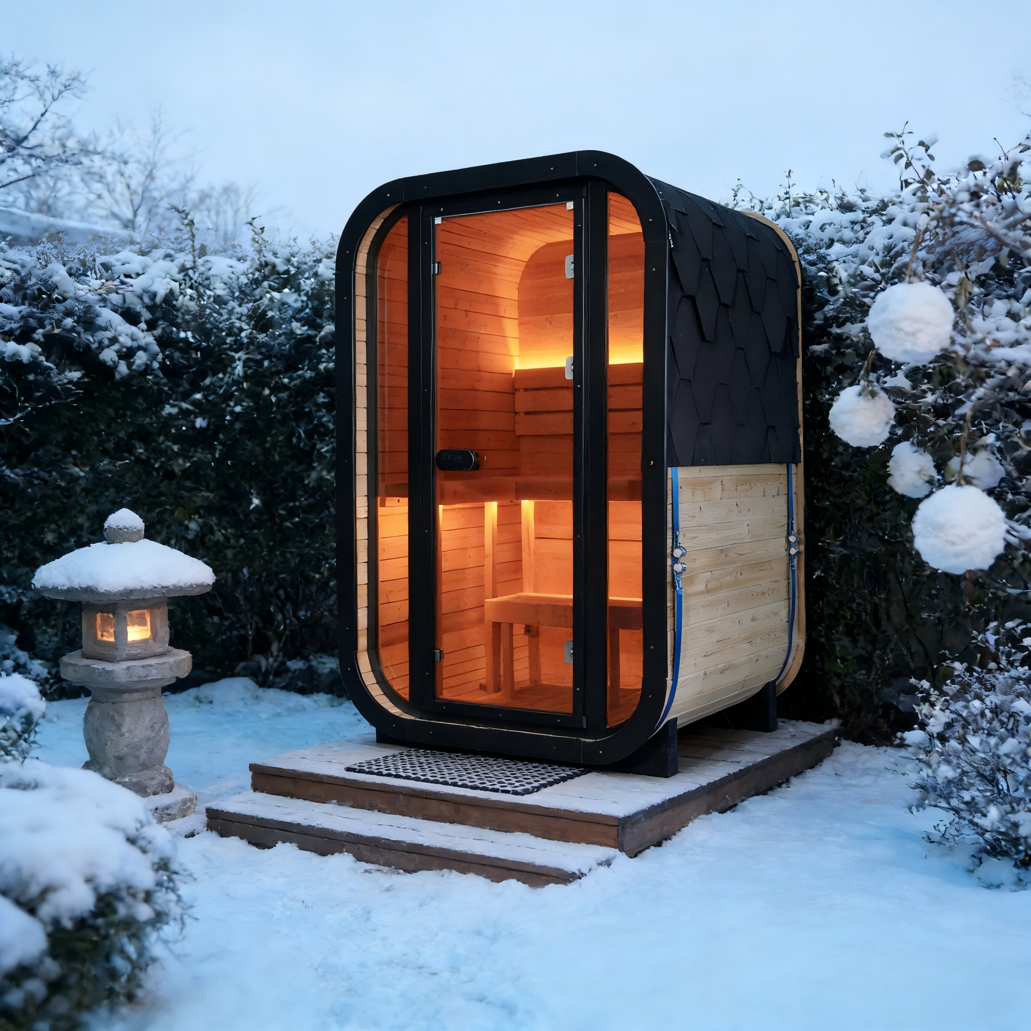 Outdoor Traditional Steam Sauna - Thermo Spruce Wood, Tinted Glass, 6KW Heater, 1-2 Person Capacity for Backyard/Patio Relaxation Product Description