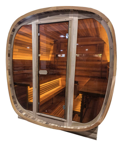 4-6 Person Tinted Glass Panel and Red Cedar Outdoor Square Traditional Steam Sauna, Weather-Resistant Solid Wood Sauna