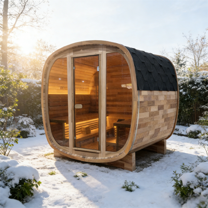 4-6 Person Tinted Glass Panel and Red Cedar Outdoor Square Traditional Steam Sauna, Weather-Resistant Solid Wood Sauna