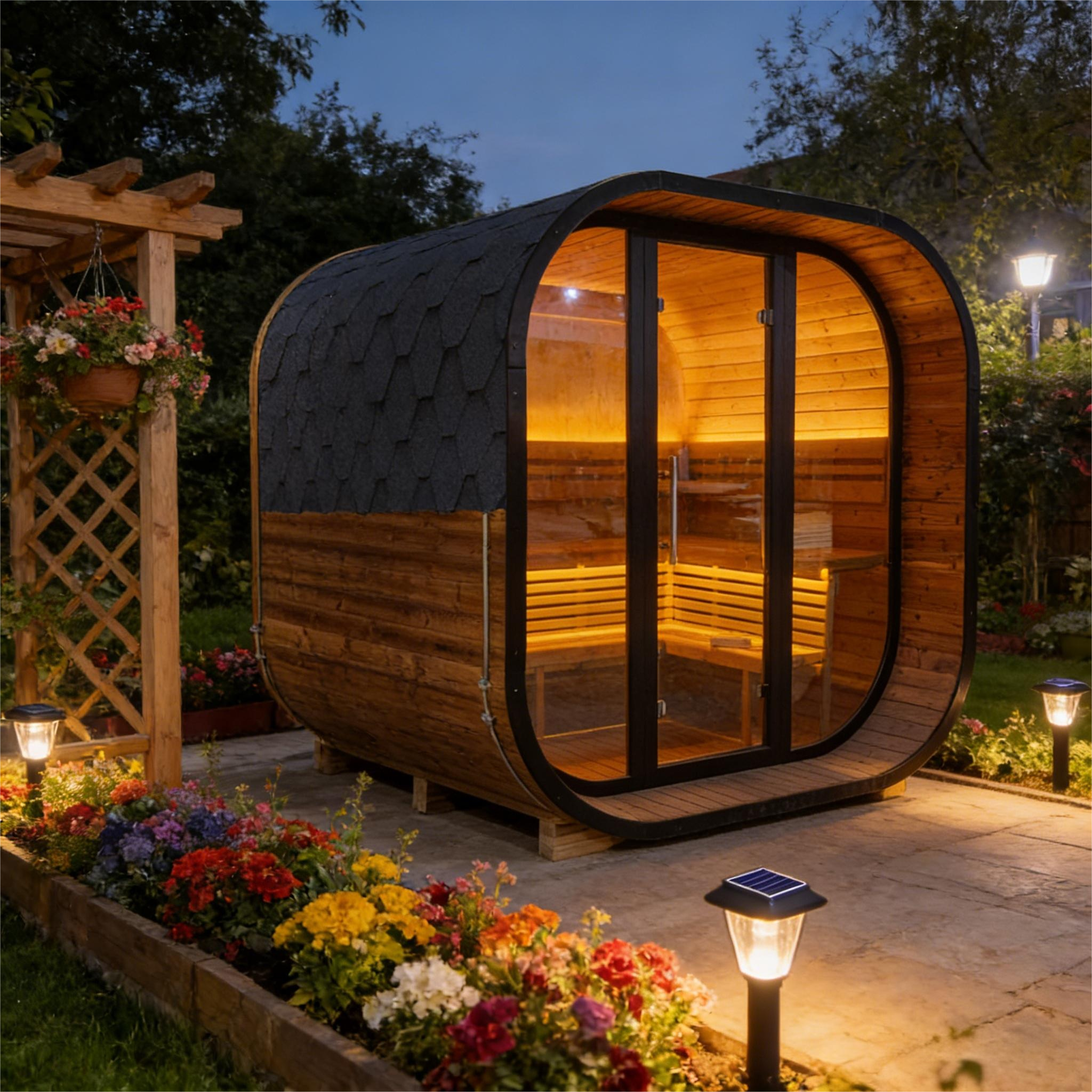 New 4-6 person Black Square Premium Thermo Spruce Wood Outdoor Sauna-FFF