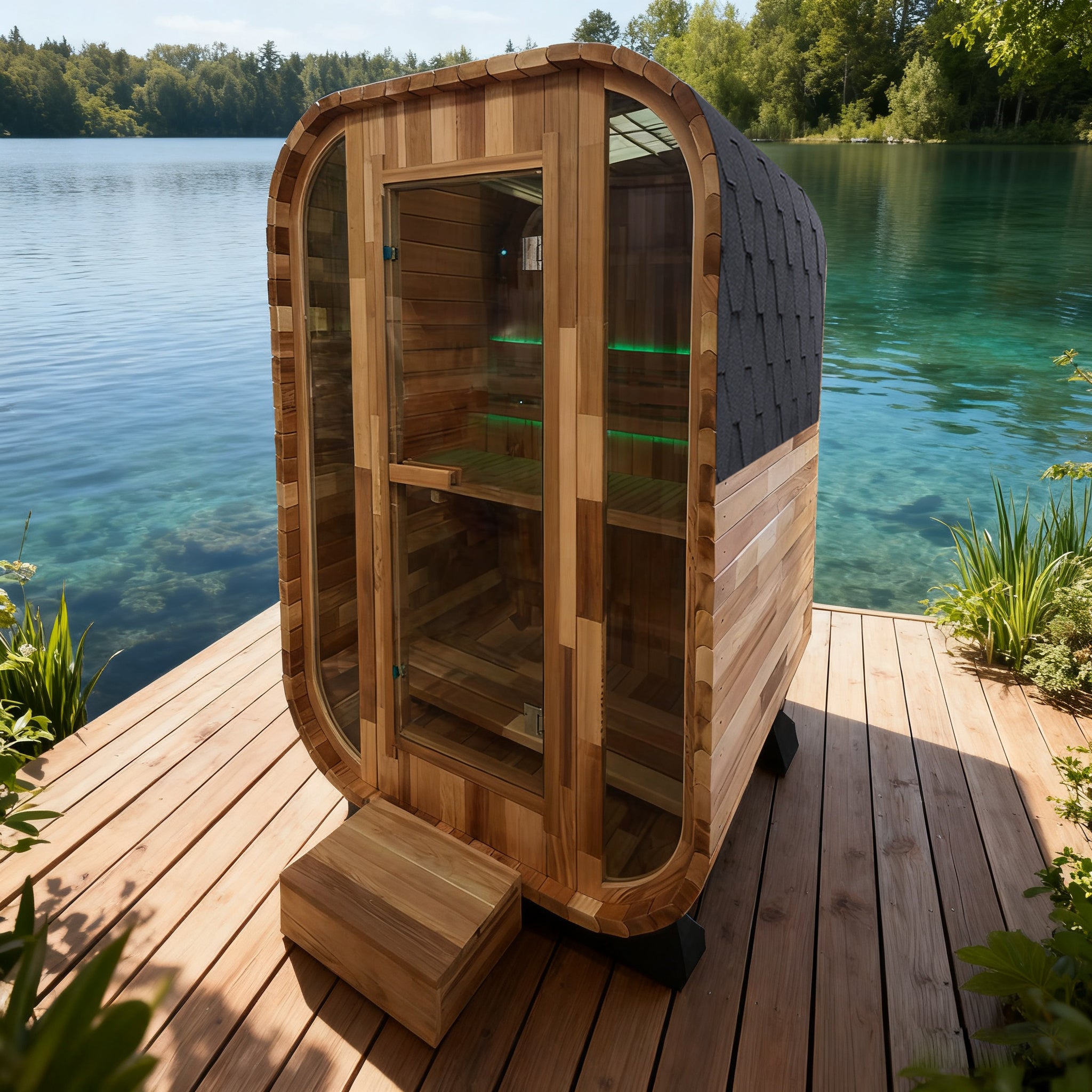 Outdoor Square Traditional Steam Sauna with Red Cedar Wood Construction – Premium Outdoor Sauna for Home Wellness & Relaxation