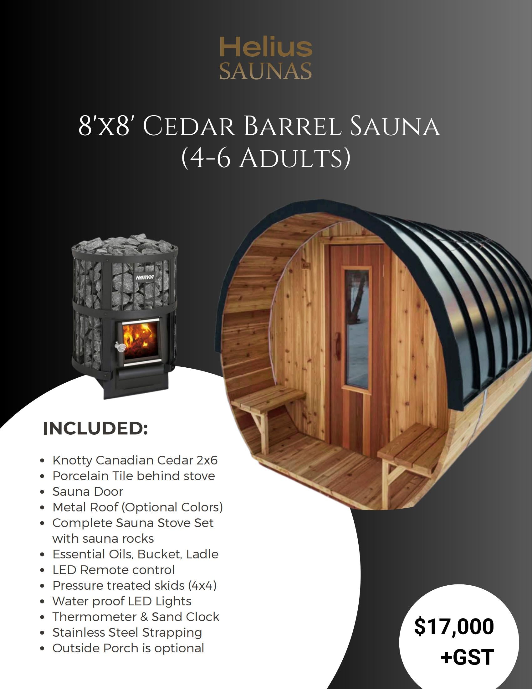 8'x8' Cedar Barrel Sauna