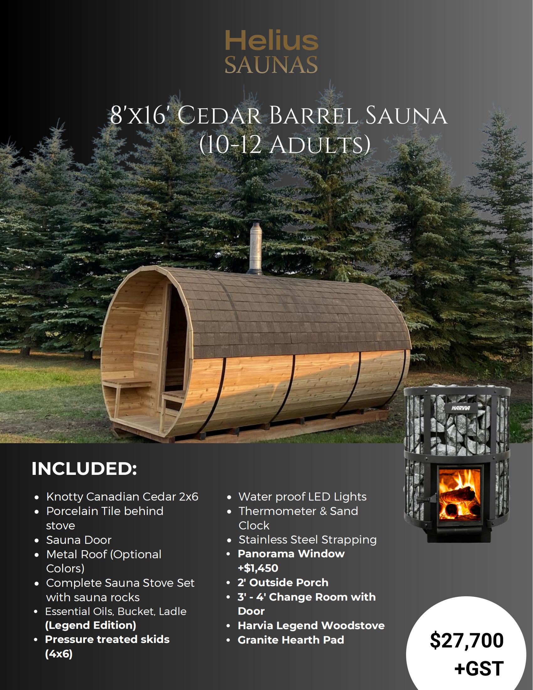 8'XI6 CEDAR BARREL SAUNA(10-12 ADULTS)