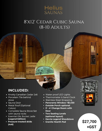 8XI2‘ CEDAR CUBIC SAUNA(8-10 ADULTS) HELIUS