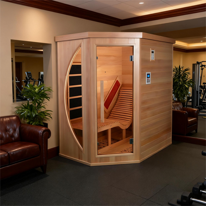 Premium Red Cedar Indoor Far Infrared Single-Person Lay-Flat Lounge Sauna - Aromatic Natural Wood Construction, Tempered Glass Door for Home Spa Relaxation Therapy