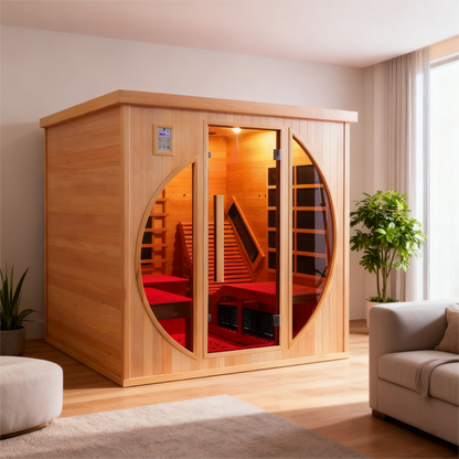 Premium Red Cedar Indoor Far Infrared Sauna - 2-Person Lay-Flat Lounge Chair Design, Relaxation Therapy for Home Relax, Natural Wood Construction