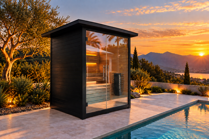 Premium Canadian Red Cedar Sauna for 3-4 People | 6kW Heater, Tempered Glass Front, LED Lighting, Indoor/Outdoor Use, with Complete Accessories for Home Wellness Recovery