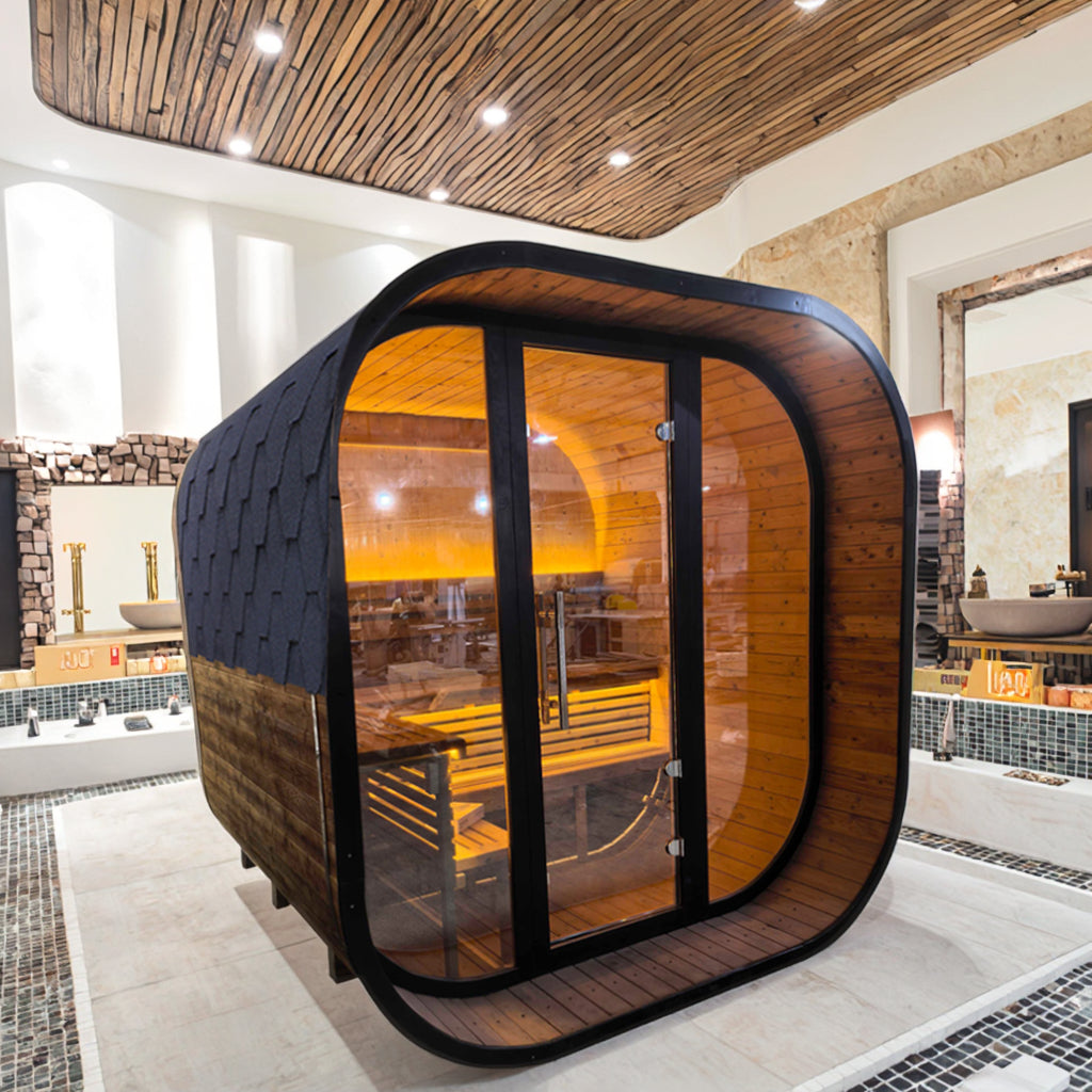 New 4-6 person Black Square Premium Thermo Spruce Wood Outdoor Sauna-FFF