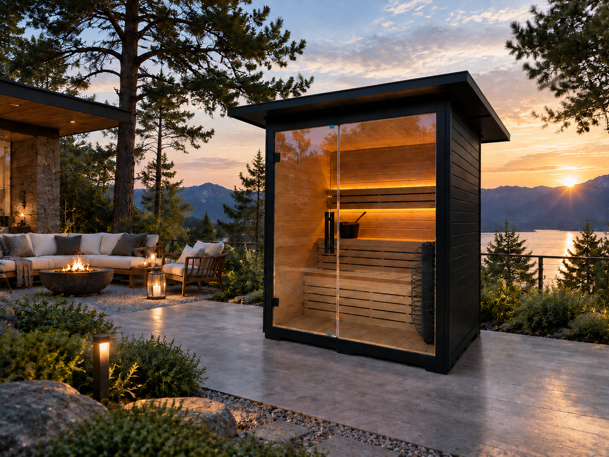 Premium Canadian Red Cedar Sauna for 3-4 People | 6kW Heater, Tempered Glass Front, LED Lighting, Indoor/Outdoor Use, with Complete Accessories for Home Wellness Recovery