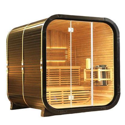 Outdoor Traditional Square Steam Sauna, Thermo Spruce Wood Sauna Room, Home Spa Sauna Kit with Tempered Glass Door, Outdoor Use for Relaxation, Wellness