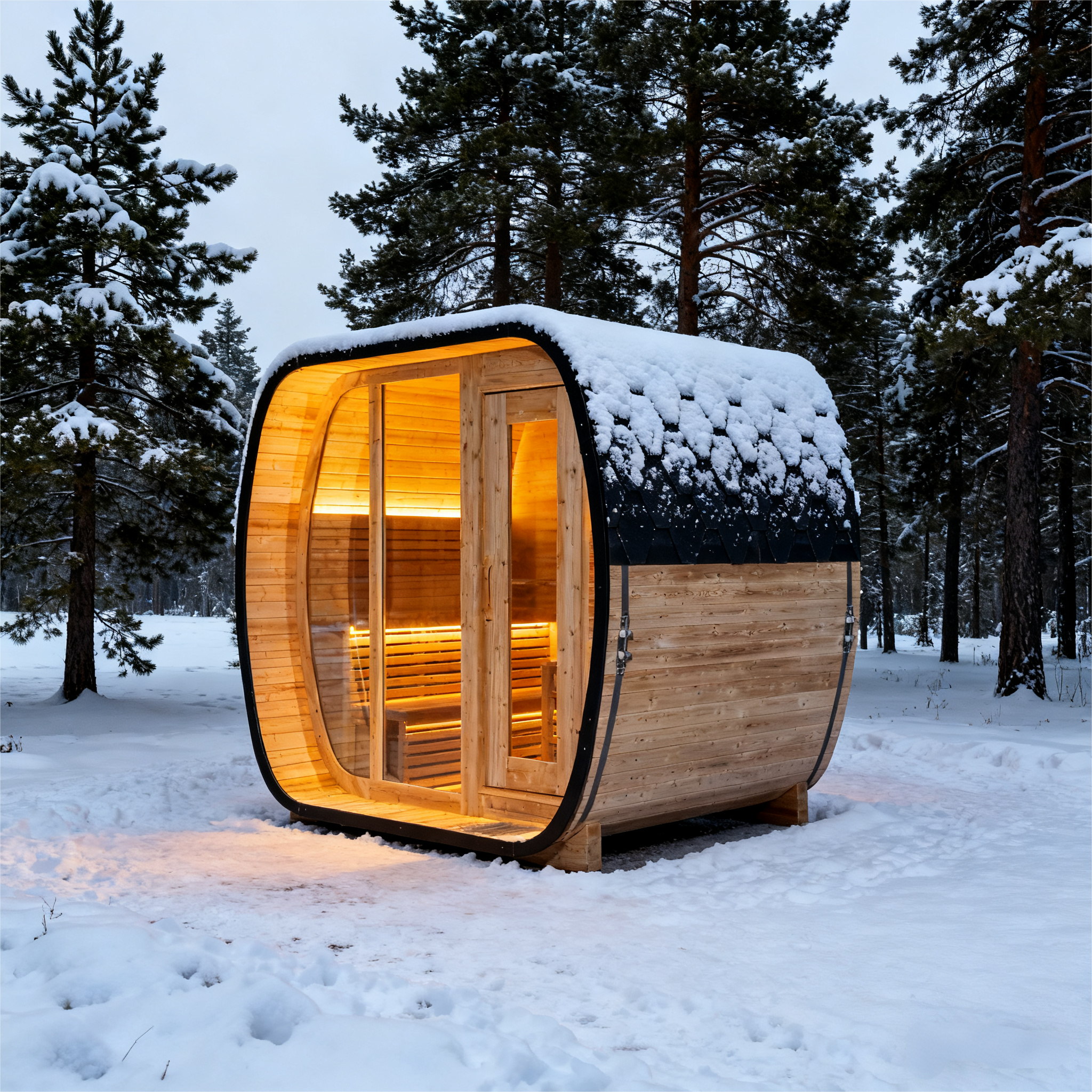 4 - Person Traditional Square Steam Sauna with Built - in Small Changing Room