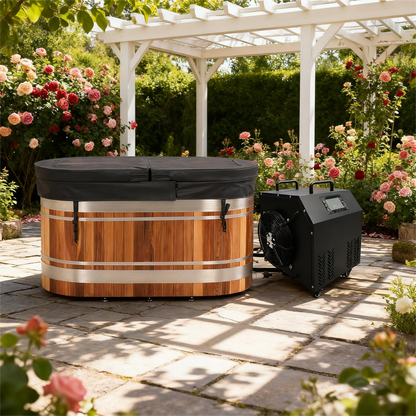 U-Shaped Red Cedar Ice Bath Tub – Ergonomic Cold Plunge Spa Barrel for Cold Water Therapy, Athlete Recovery & Home Wellness, Natural Wooden Wellness Tub