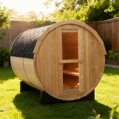 4 Person Outdoor Barrel Sauna, Hemlock Traditional Steam Barrel Sauna Kit with Half-viewing Window