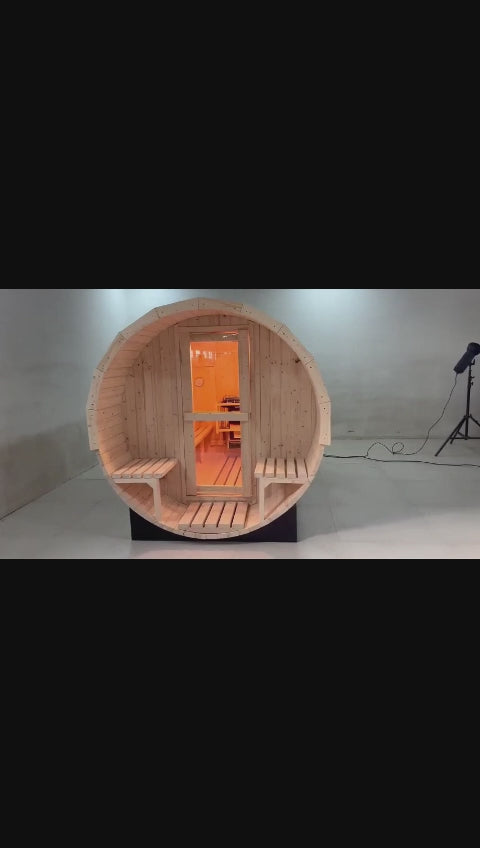 4-6 Person Outdoor Barrel Sauna - Premium White Pine Wood, All-Weather Design for Backyard Relaxation
