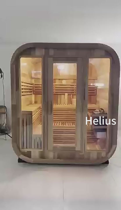 Outdoor Square Sauna, Patchwork Red Cedar Traditional Steam Sauna Kit with Outdoor Waterproof Tile and More