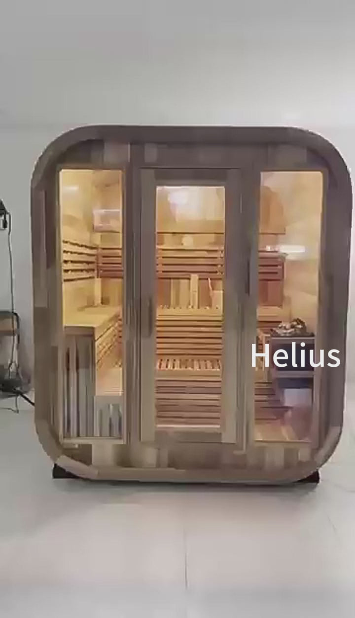 Outdoor Square Sauna, Patchwork Red Cedar Traditional Steam Sauna Kit with Outdoor Waterproof Tile and More