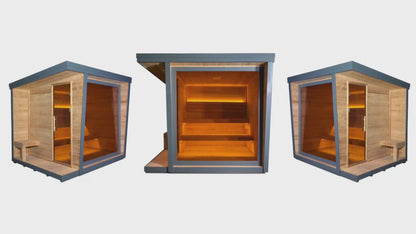 6 - Person Traditional Square Steam Sauna: Solid Wood Core with Aluminum - Alloy - Tiled Sides and Roof