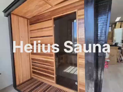 Outdoor Black Square Traditional Steam Sauna Cabin | Classic Canadian Hemlock Wood Detox Experience
